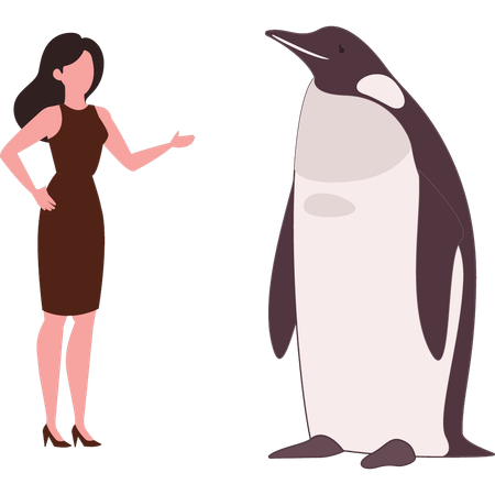 Girl is standing near penguin  イラスト