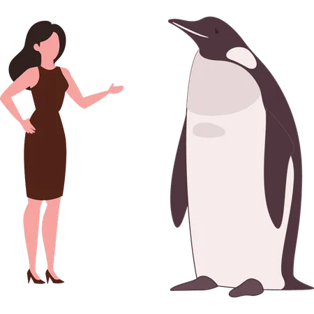 Girl is standing near penguin  イラスト