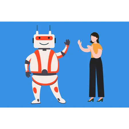 Girl is standing next to the robot  일러스트레이션