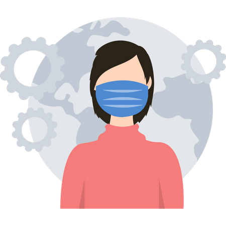 Girl is wearing a face mask  イラスト