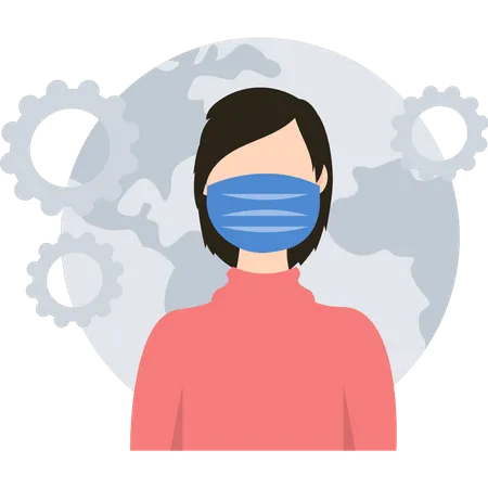 Girl is wearing a face mask  イラスト