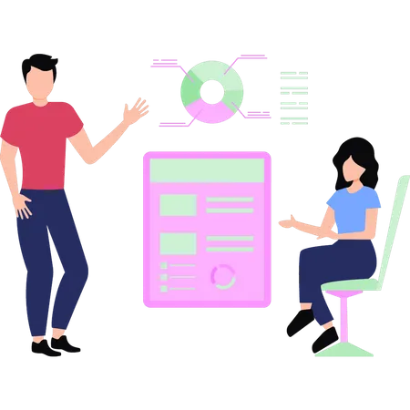 Girl is working on chart graph  イラスト