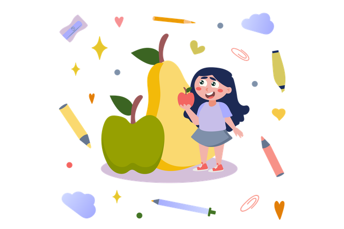 Girl learning about fruits  Illustration