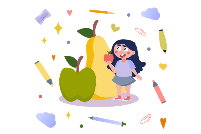 Girl learning about fruits  Illustration