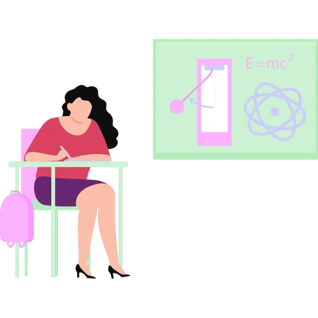 Girl learning chemistry formula  Illustration