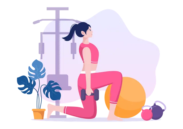 Girl lifting dumbbell  イラスト