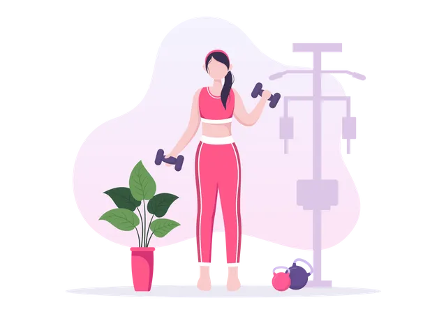 Girl lifting dumbbell at gym  Illustration