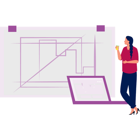 Girl looking map plan  Illustration