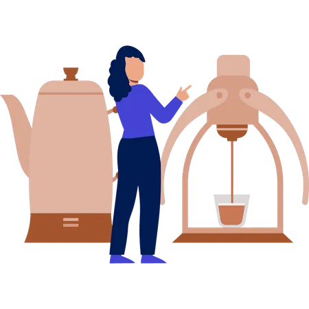 Girl making coffee using machine  Illustration