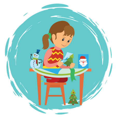 Girl making paper christmas tree  Illustration