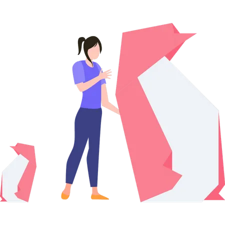 Girl making paper toys  Illustration