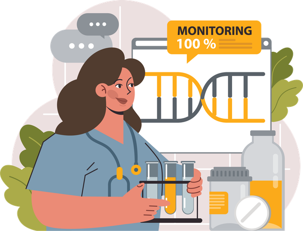 Girl monitoring dna research  일러스트레이션