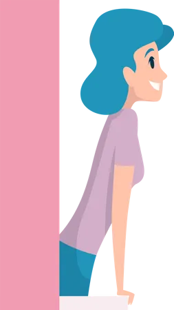 Girl Peeking from behind  Illustration