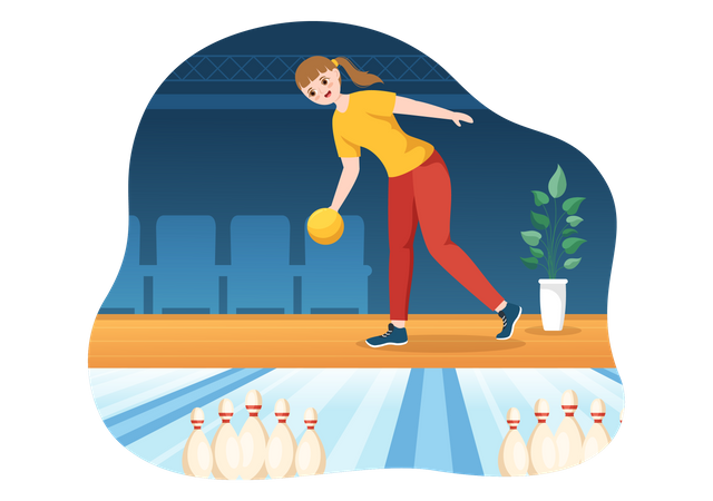 Girl Playing Bowling Game  イラスト