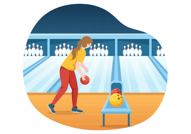 Girl Playing Bowling Game  イラスト