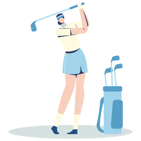 Girl playing golf while Driving Range  Illustration