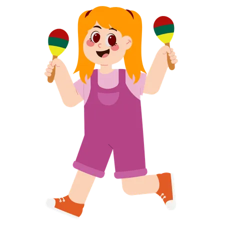 Girl playing maracas  イラスト