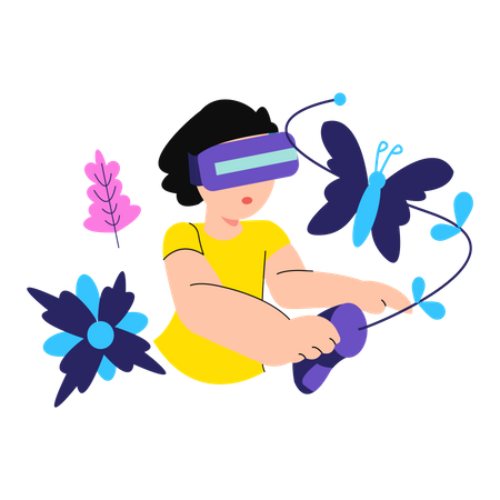 Girl playing VR game  イラスト