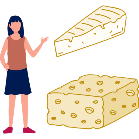 Girl pointing at cheese  Illustration