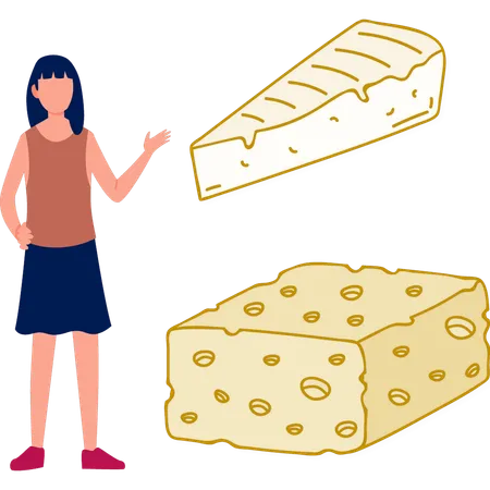 Girl pointing at cheese  Illustration