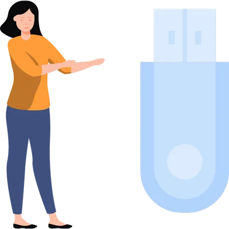 Girl pointing at flash drive  Illustration