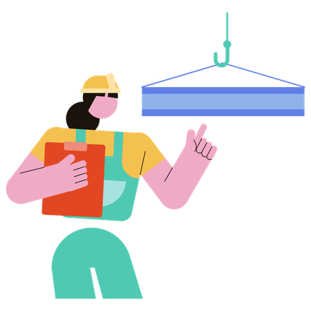 Girl pointing lifting Crane  Illustration