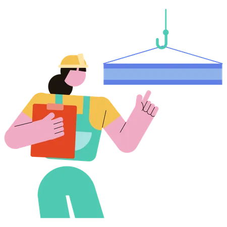 Girl pointing lifting Crane  Illustration