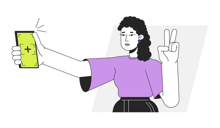 Girl posing for selfie with peace fingers  Illustration