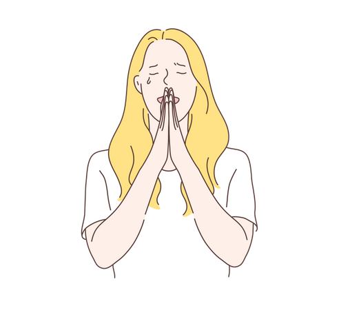 Girl praying and asking for God help  일러스트레이션