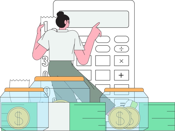 Girl preparing documents for tax calculation, making income tax return and calculating business invoices  Illustration