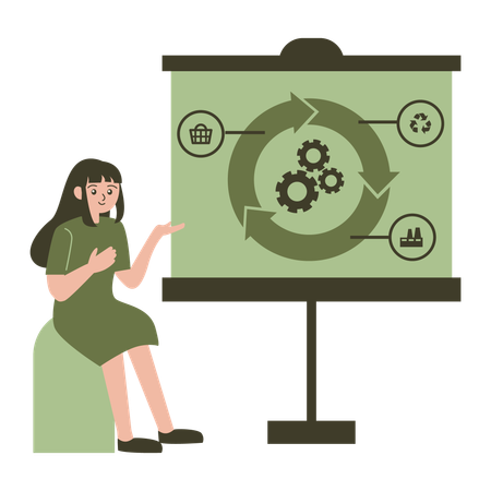 Girl presenting sustainable economy chart  Illustration