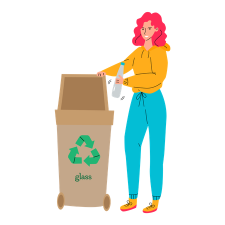 Girl puts waste for recycling  Illustration