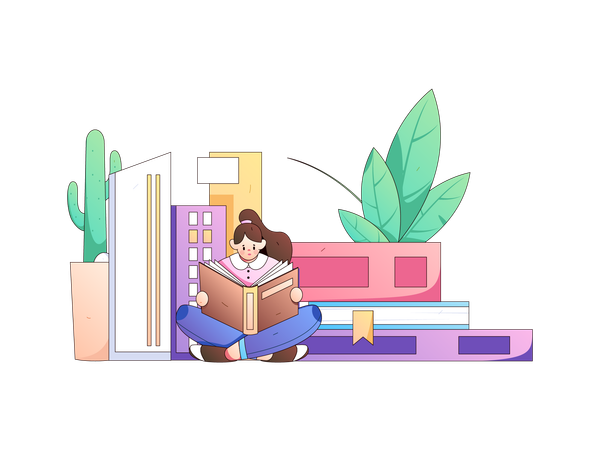 Girl reading book at home  Illustration