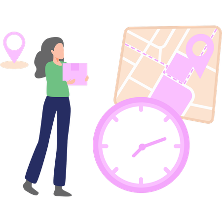 Girl receives the parcel on time  Illustration