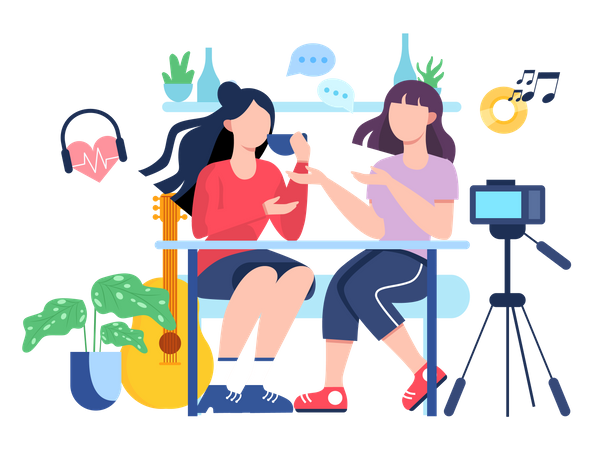 Girl recording podcast  Illustration