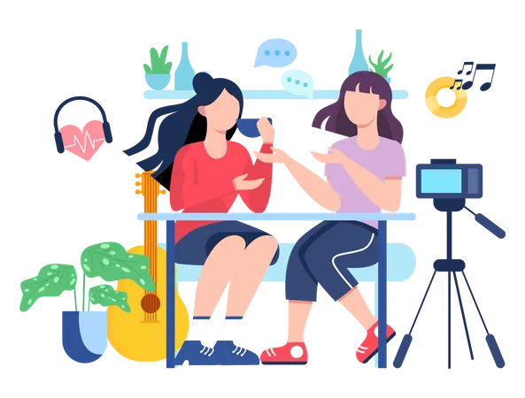 Girl recording podcast  Illustration