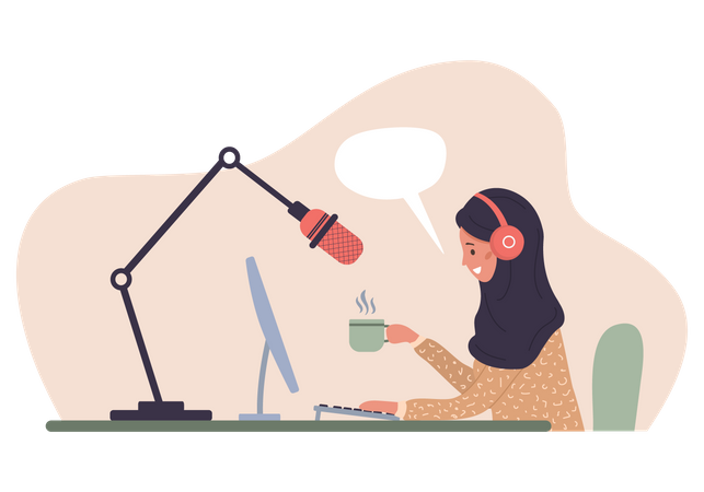 Girl recording podcast  Illustration