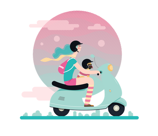 Girl riding on a scooter  Illustration