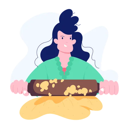 Girl rolling dough  Illustration