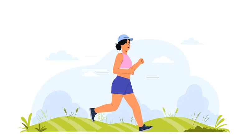 Girl running in outside  Illustration