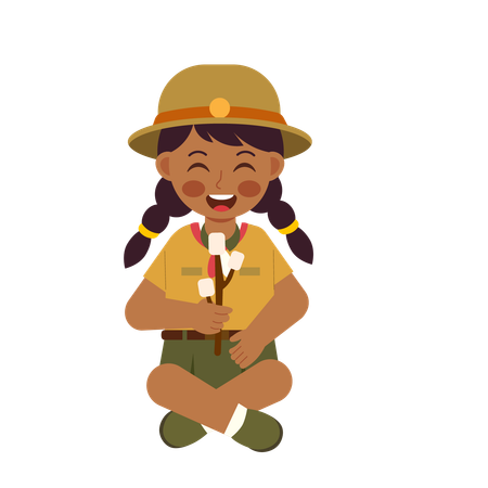 Girl Scout Holding Wood With Marshmallow  Illustration