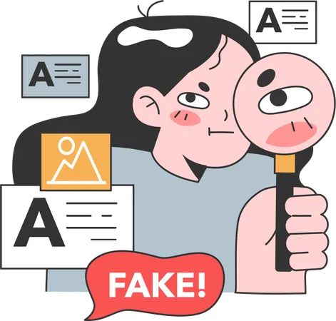 Girl searching fake news  Illustration