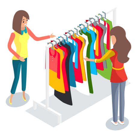 Girl shopping in clothing store  Illustration