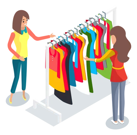 Girl shopping in clothing store  Illustration