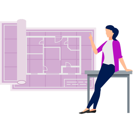 Girl showing construction map  Illustration