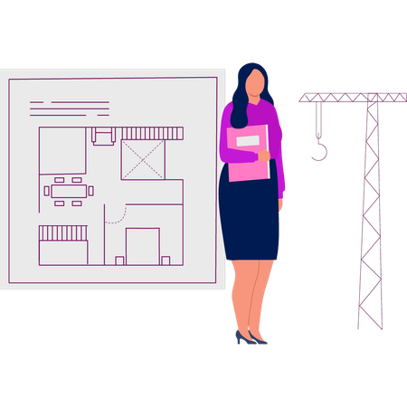 Girl showing construction site  Illustration