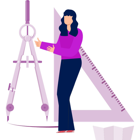 Girl showing divider and set square  Illustration