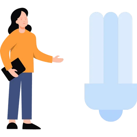 Girl showing energy-saving bulb  Illustration