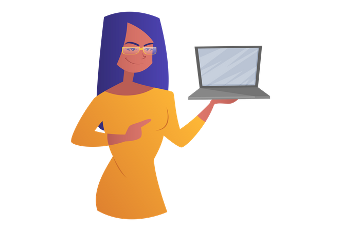 Girl showing laptop  Illustration