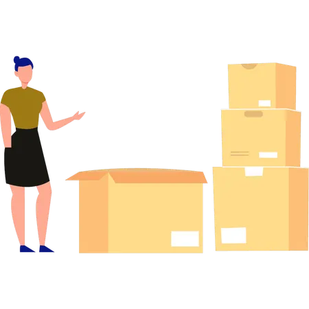 Girl showing storage parcel for delivery  Illustration